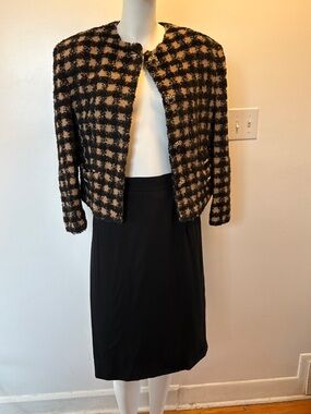 Louis Feraud Black Skirt with Cream & Black Checked Jacket